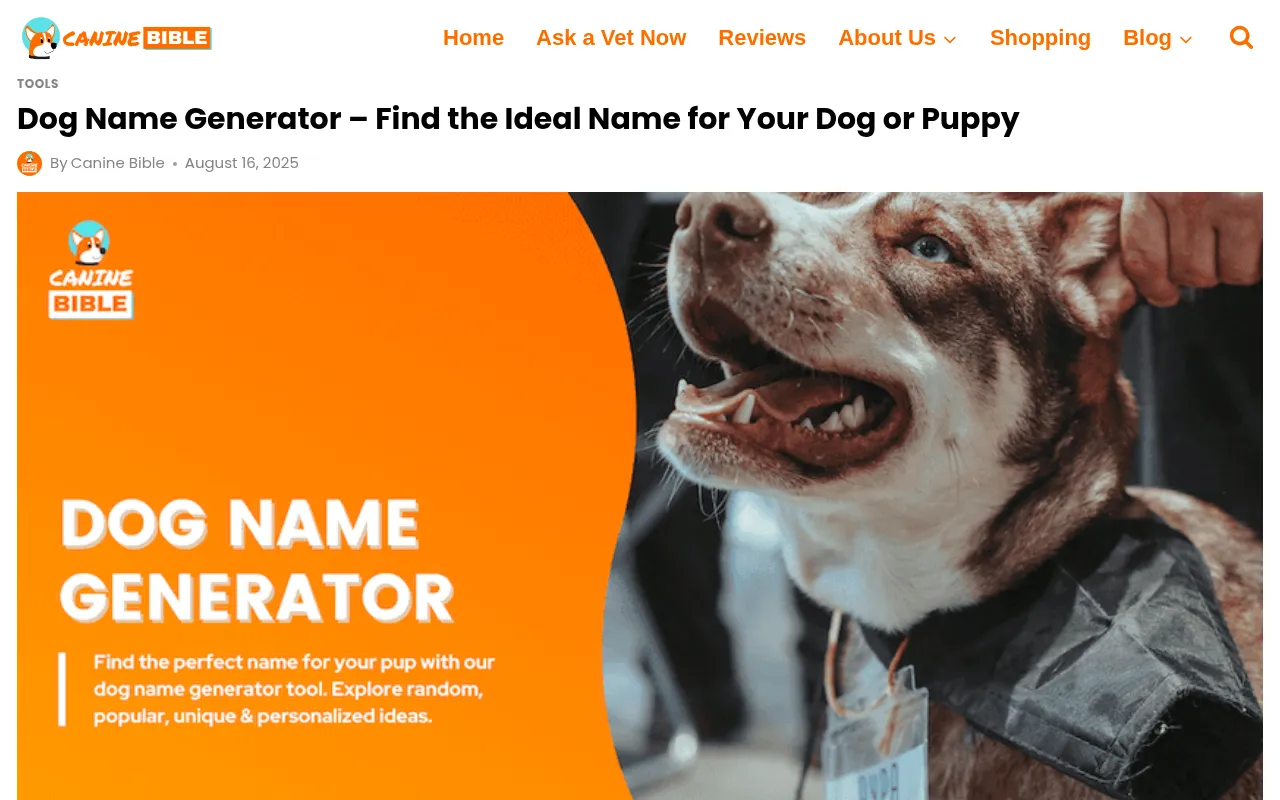 Canine Bible's dog name generator article header