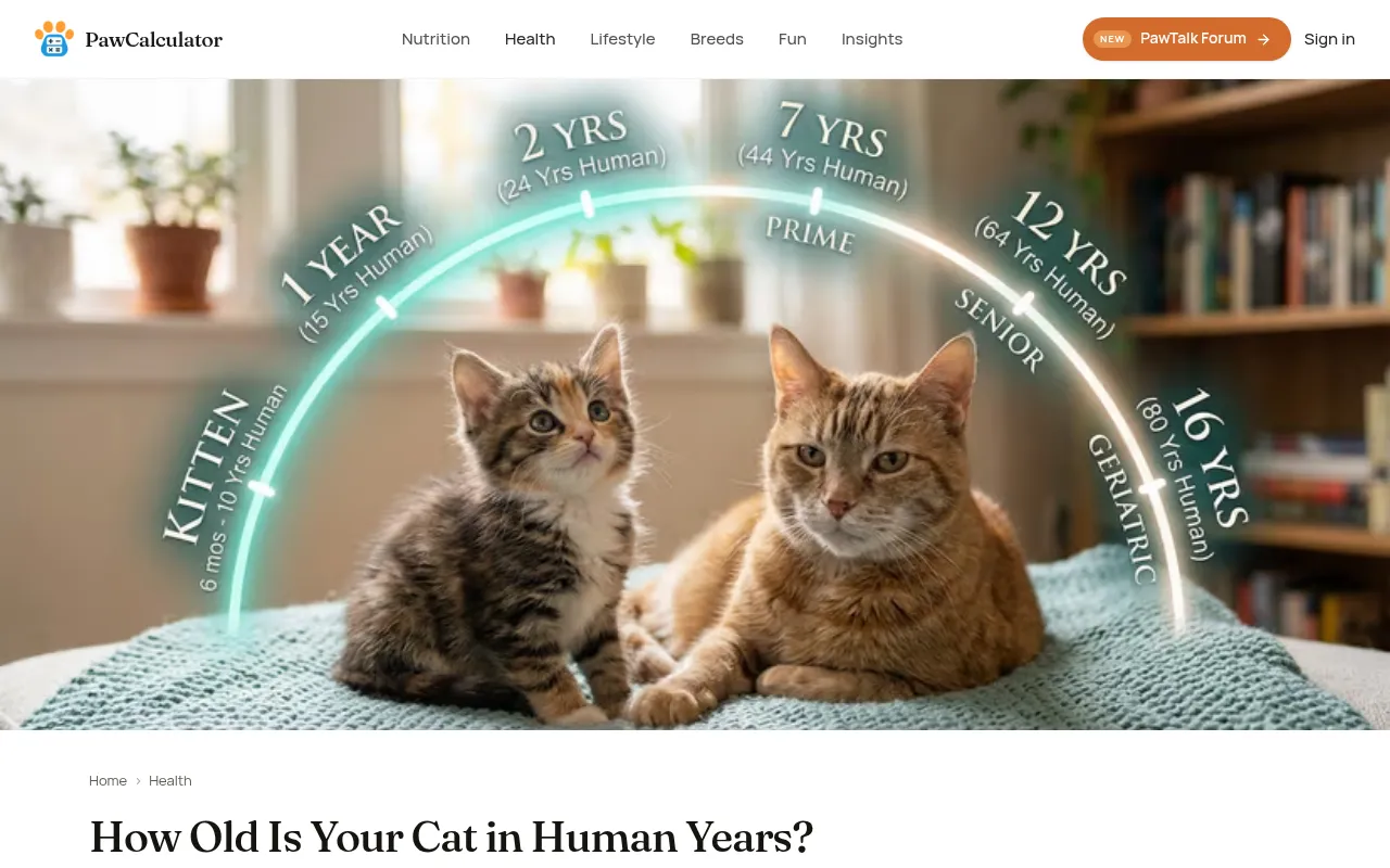 PawCalculator's cat age calculator page