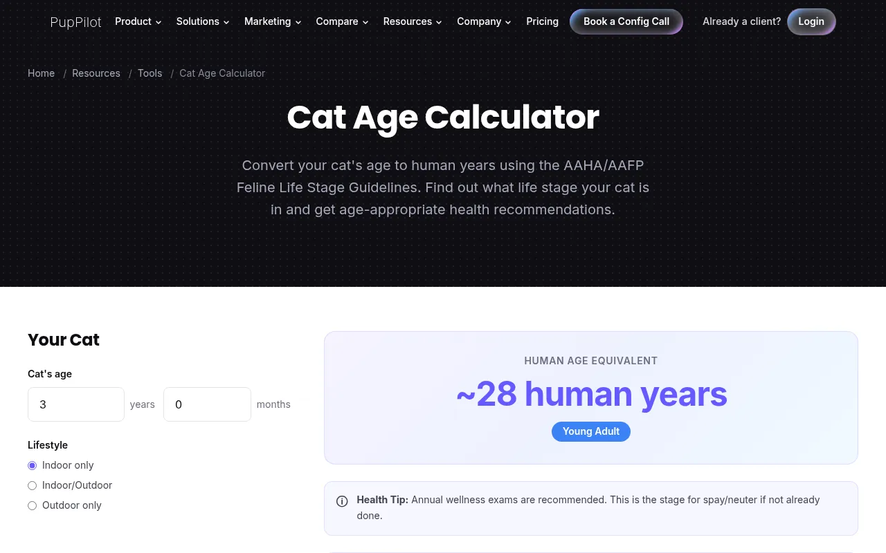PupPilot's cat age calculator